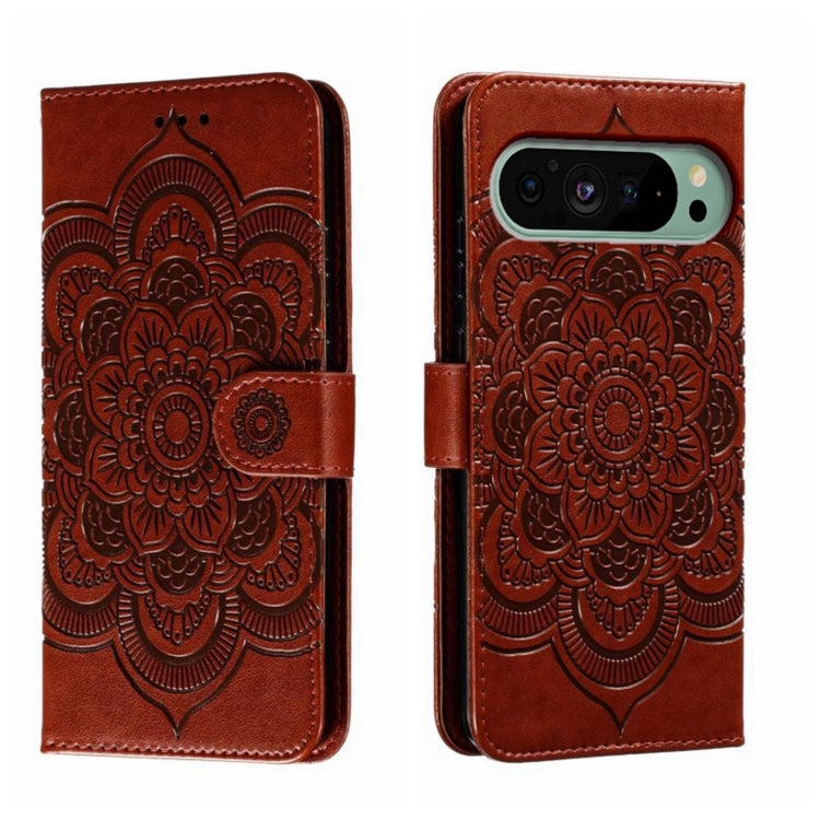 For Google Pixel 9 Sun Mandala Embossing Pattern Phone Leather Case(Brown) - Google Cases by buy2fix | Online Shopping UK | buy2fix