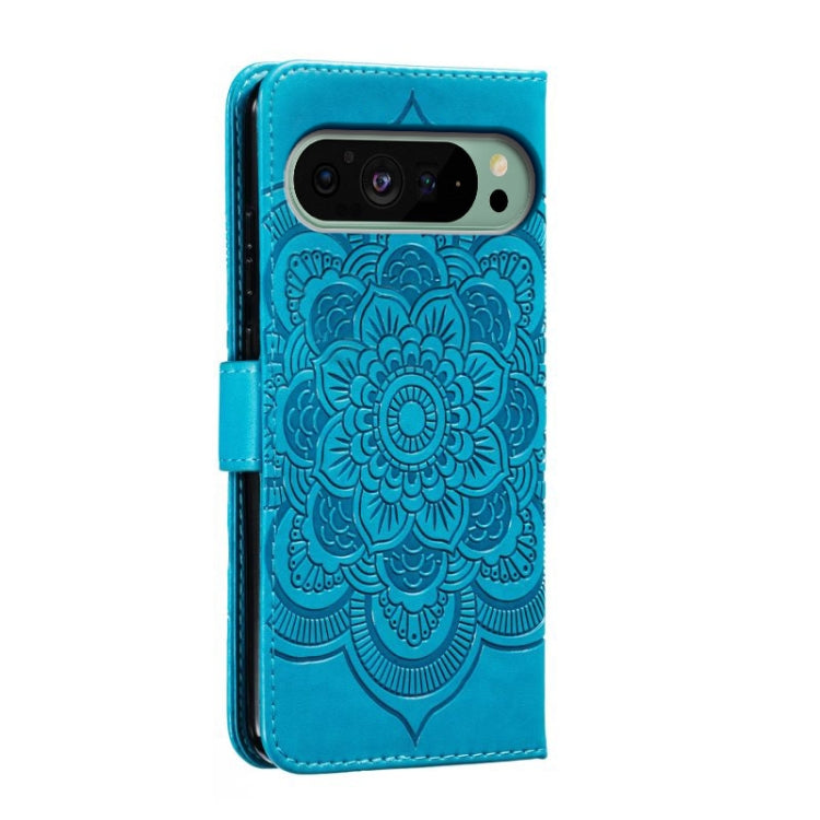 For Google Pixel 9 Sun Mandala Embossing Pattern Phone Leather Case(Blue) - Google Cases by buy2fix | Online Shopping UK | buy2fix