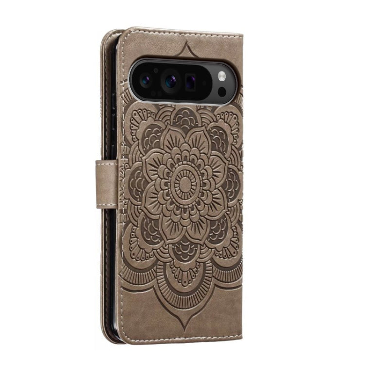 For Google Pixel 9 Pro Sun Mandala Embossing Pattern Phone Leather Case(Grey) - Google Cases by buy2fix | Online Shopping UK | buy2fix