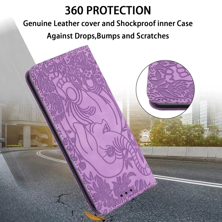 For iPhone 16 Retro Elephant Embossed Leather Phone Case(Purple) - iPhone 16 Cases by buy2fix | Online Shopping UK | buy2fix