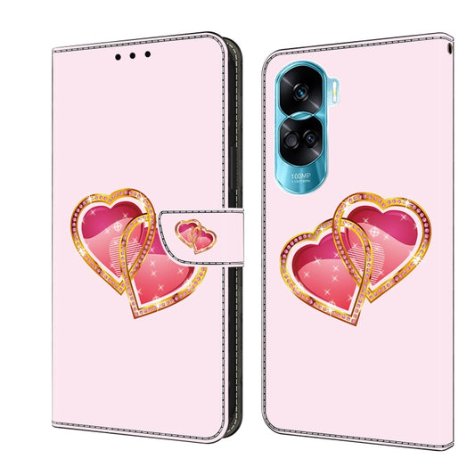 For Honor 90 Lite Crystal Painted Leather Phone case(Love Peach) - Honor Cases by buy2fix | Online Shopping UK | buy2fix