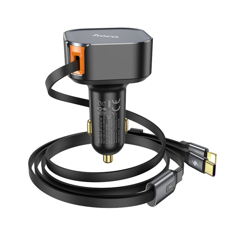 hoco NZ13 Clever PD30W Car Charger with Type-C + 8 Pin Telescopic Cable(Black) - Car Charger by hoco | Online Shopping UK | buy2fix