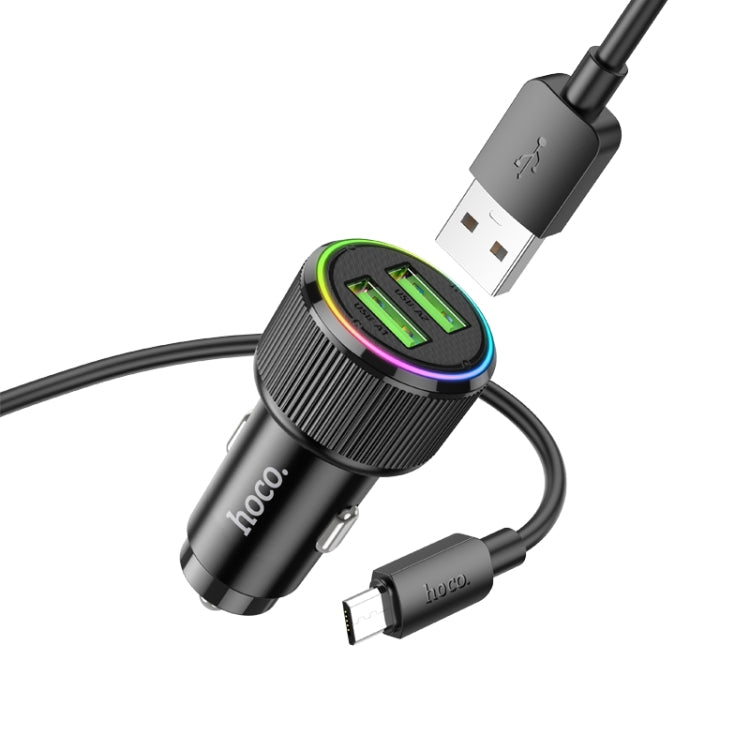 hoco NZ14 Guerrero 36W Dual-port USB Car Charger Set with USB to Micro USB Cable(Black) - Car Charger by hoco | Online Shopping UK | buy2fix
