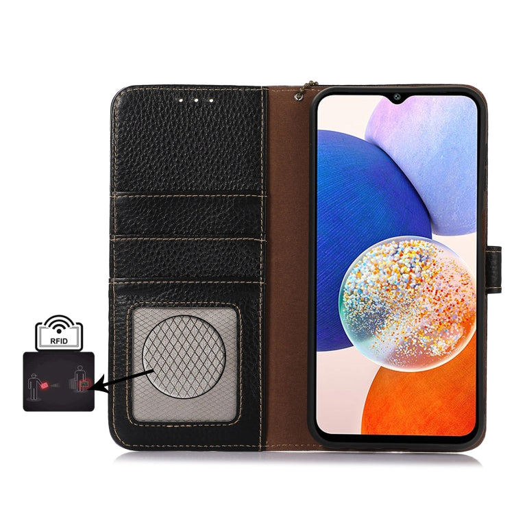 For Google Pixel 9 Pro Genuine Leather Litchi Texture RFID Leather Phone Case(Black) - Google Cases by buy2fix | Online Shopping UK | buy2fix