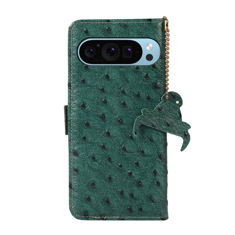 For Google Pixel 9 Ostrich Pattern Genuine Leather RFID Phone Case(Green) - Google Cases by buy2fix | Online Shopping UK | buy2fix