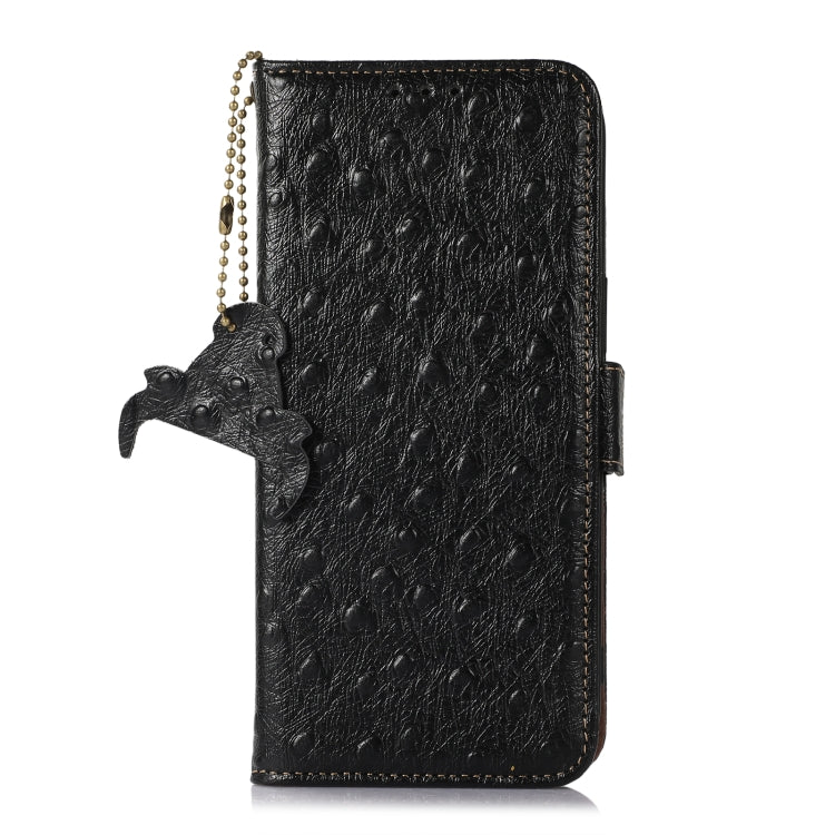 For Google Pixel 9 Pro Ostrich Pattern Genuine Leather RFID Phone Case(Black) - Google Cases by buy2fix | Online Shopping UK | buy2fix