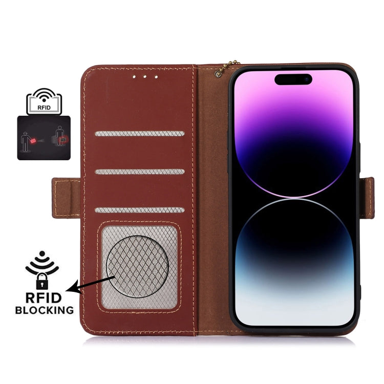 For Google Pixel 9 Genuine Leather Magnetic RFID Leather Phone Case(Coffee) - Google Cases by buy2fix | Online Shopping UK | buy2fix