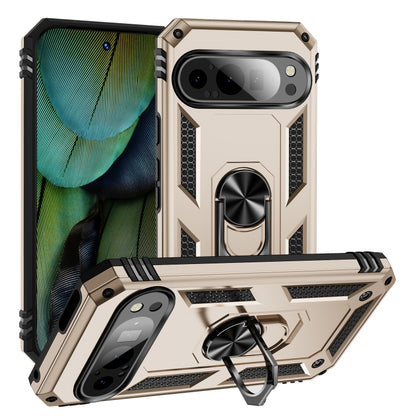 For Google Pixel 9 Shockproof TPU + PC Phone Case with Holder(Gold) - Google Cases by buy2fix | Online Shopping UK | buy2fix