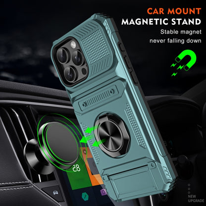 For iPhone 16 Pro TPU+PC Shockproof Card Phone Case with Metal Ring Holder(Green) - iPhone 16 Pro Cases by buy2fix | Online Shopping UK | buy2fix