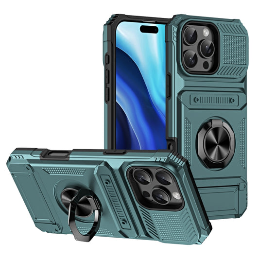 For iPhone 16 Pro Max TPU+PC Shockproof Card Phone Case with Metal Ring Holder(Green) - iPhone 16 Pro Max Cases by buy2fix | Online Shopping UK | buy2fix