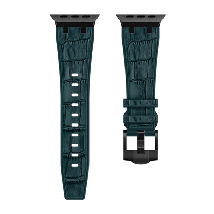 For Apple Watch Series 6 44mm Crocodile Texture Liquid Silicone Watch Band(Black Deep Green) - Watch Bands by buy2fix | Online Shopping UK | buy2fix