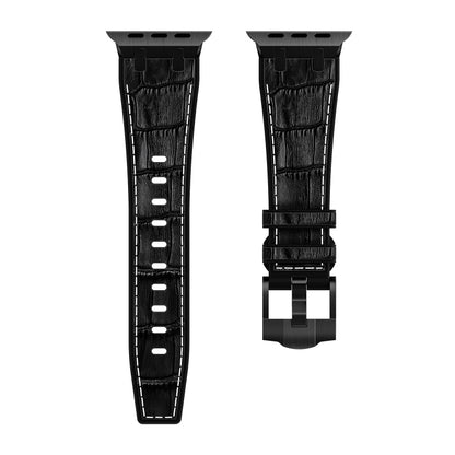 For Apple Watch Series 5 44mm Crocodile Texture Liquid Silicone Watch Band(Black White Black) - Watch Bands by buy2fix | Online Shopping UK | buy2fix