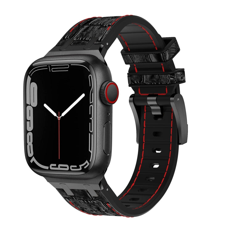 For Apple Watch Series 5 44mm Crocodile Texture Liquid Silicone Watch Band(Black Red Black) - Watch Bands by buy2fix | Online Shopping UK | buy2fix