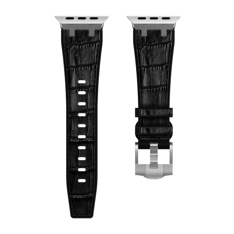 For Apple Watch Series 5 40mm Crocodile Texture Liquid Silicone Watch Band(Silver Black) - Watch Bands by buy2fix | Online Shopping UK | buy2fix