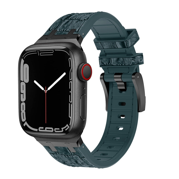 For Apple Watch Series 4 44mm Crocodile Texture Liquid Silicone Watch Band(Black Deep Green) - Watch Bands by buy2fix | Online Shopping UK | buy2fix