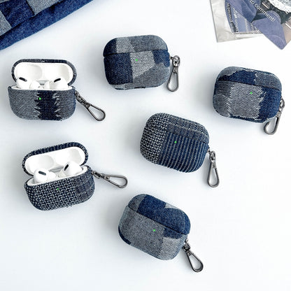 For AirPods 3 Stitching Denim Cloth Bluetooth Earphone Protective Case(Grid) - For AirPods 3 by buy2fix | Online Shopping UK | buy2fix