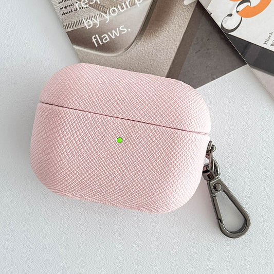 For AirPods Pro 2 Cross Texture PU Leather Bluetooth Earphone Protective Case(Pink) - For AirPods Pro 2 by buy2fix | Online Shopping UK | buy2fix