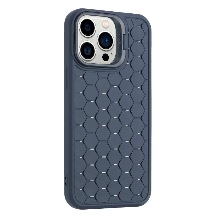 For iPhone 16 Pro Honeycomb Radiating Lens Holder TPU Phone Case(Blue) - iPhone 16 Pro Cases by buy2fix | Online Shopping UK | buy2fix