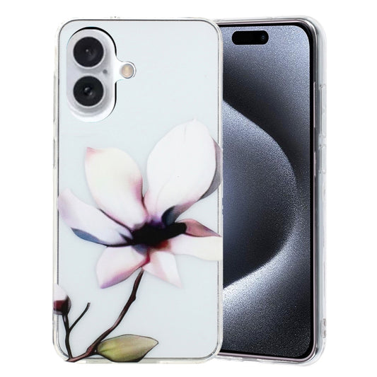 For iPhone 16 Plus Colorful Painting Pattern TPU Phone Case(White Flowers) - iPhone 16 Plus Cases by buy2fix | Online Shopping UK | buy2fix