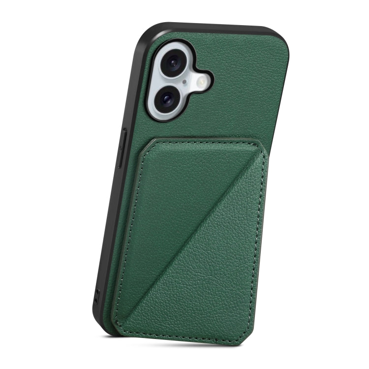 For iPhone 16 D04 Calf Texture Dual Card Slot Holder Phone Case(Green) - iPhone 16 Cases by buy2fix | Online Shopping UK | buy2fix