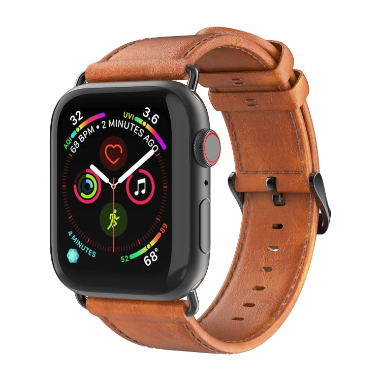 For Apple Watch SE 2023 40mm DUX DUCIS Business Genuine Leather Watch Strap(Khaki) - Watch Bands by DUX DUCIS | Online Shopping UK | buy2fix