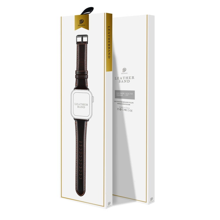 For Apple Watch SE 2022 44mm DUX DUCIS Business Genuine Leather Watch Strap(Coffee) - Watch Bands by DUX DUCIS | Online Shopping UK | buy2fix