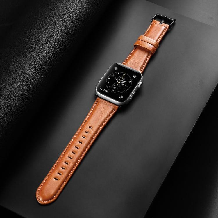 For Apple Watch SE 40mm DUX DUCIS Business Genuine Leather Watch Strap(Khaki) - Watch Bands by DUX DUCIS | Online Shopping UK | buy2fix