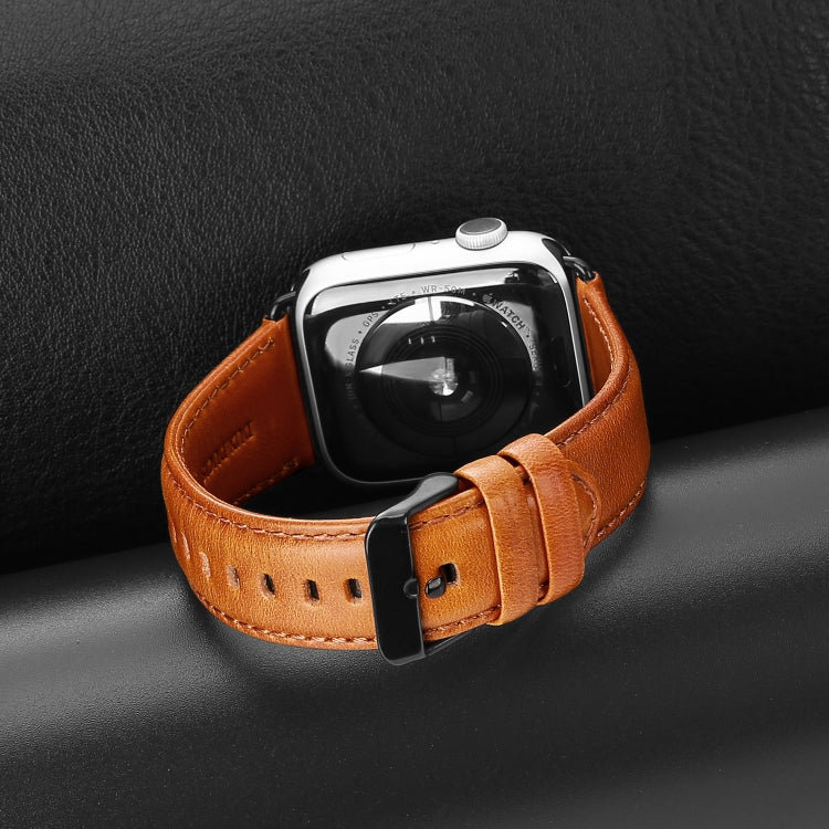 For Apple Watch 42mm DUX DUCIS Business Genuine Leather Watch Strap(Khaki) - Watch Bands by DUX DUCIS | Online Shopping UK | buy2fix