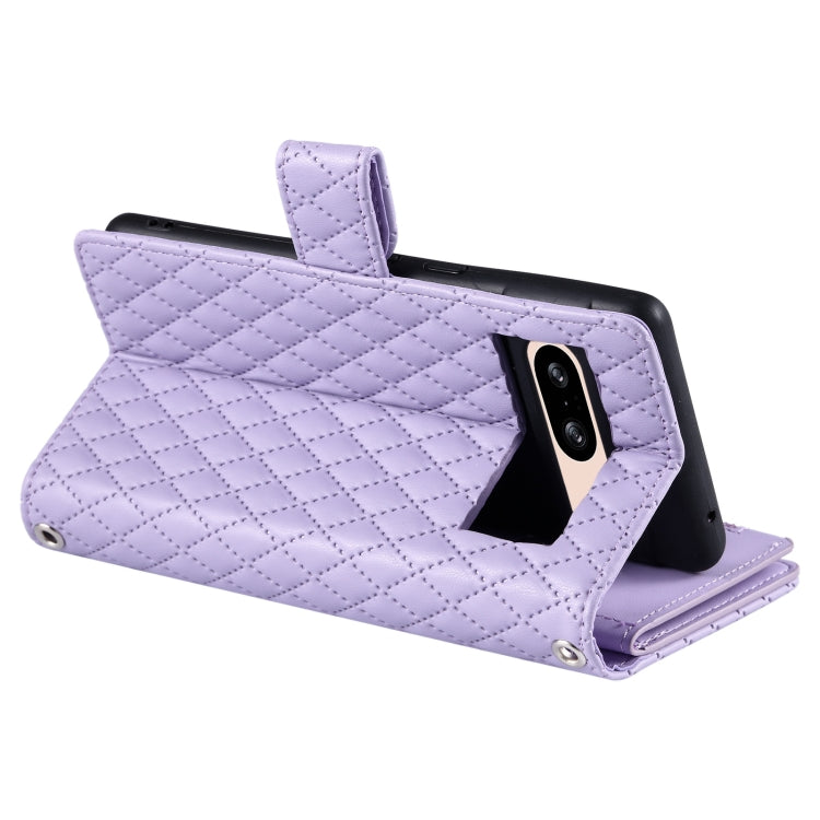 For Google Pixel 8 Glitter Lattice Zipper Wallet Leather Phone Case(Purple) - Google Cases by buy2fix | Online Shopping UK | buy2fix