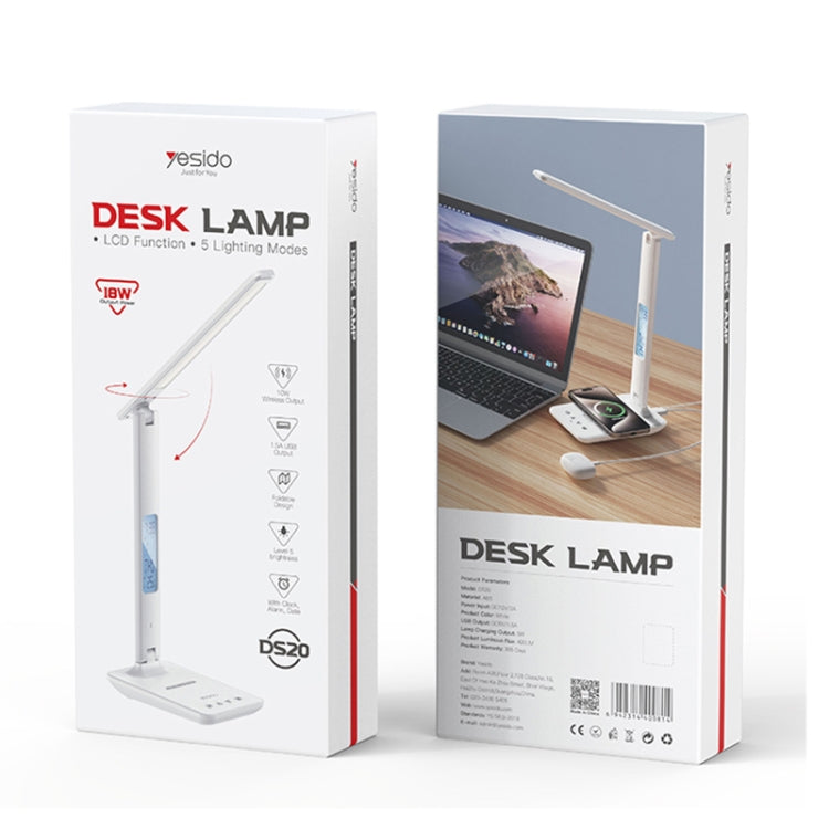 Yesido DS20 Multifunctional LED Desk Lamp Supports 10W Wireless Charging, EU Plug(White) - Desk Lamps by Yeelight | Online Shopping UK | buy2fix