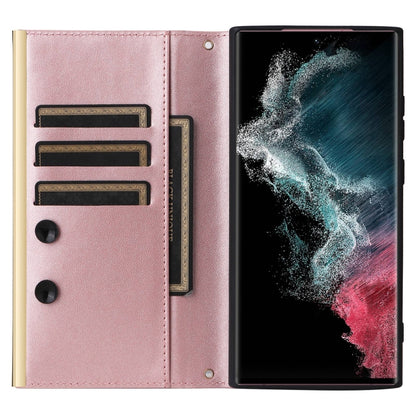 For Samsung Galaxy S22 Ultra 5G Crossbody Rhombic Sucker Leather Phone Case(Rose Gold) - Galaxy S22 Ultra 5G Cases by buy2fix | Online Shopping UK | buy2fix