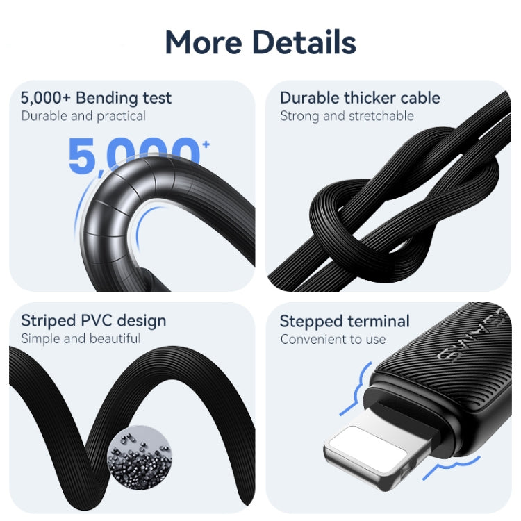 USAMS US-SJ689 USB to 8 Pin 2.4A Striped Fast Charge Data Cable, Length:1m(Blue) - Normal Style Cable by USAMS | Online Shopping UK | buy2fix