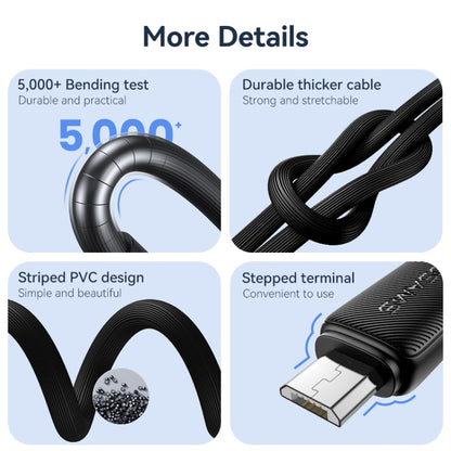 USAMS US-SJ700 USB to Micro USB 2A Striped Fast Charge Data Cable, Length:3m(Pink) - Micro USB Cable by USAMS | Online Shopping UK | buy2fix