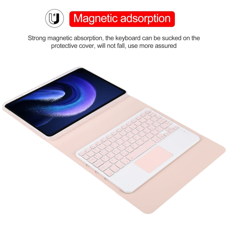 For Xiaomi Pad 6 Square Button Bluetooth Keyboard Rotatable Holder Leather Case with Touchpad(Rose Gold) - Others Keyboard by buy2fix | Online Shopping UK | buy2fix