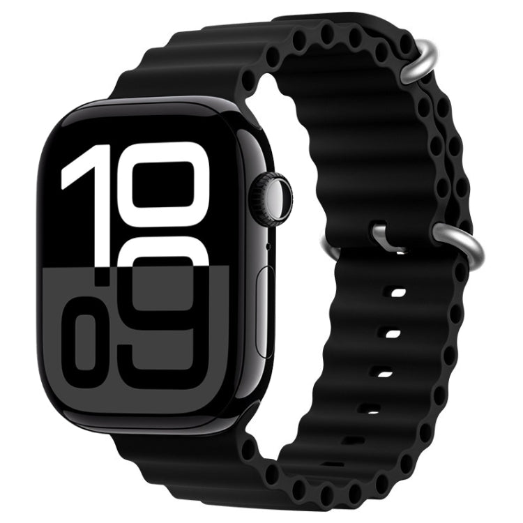 For Apple Watch Series 10 42mm ZGA Ocean Silicone Watch Band(Black) - Watch Bands by ZGA | Online Shopping UK | buy2fix