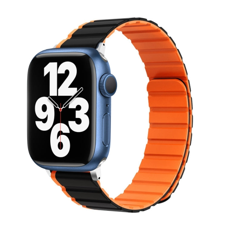 For Apple Watch Series 7 45mm ZGA Two Color Magnetic Silicone Watch Band(Black+Orange) - Watch Bands by ZGA | Online Shopping UK | buy2fix