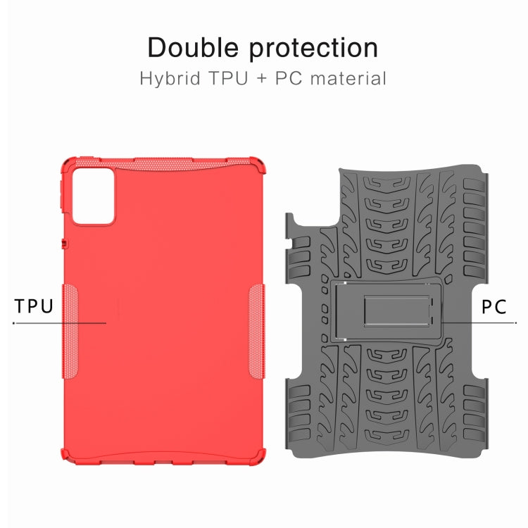 For Lenovo Tab M11/ Xiaoxin Pad 11 2024 Tire Texture TPU Hybrid PC Tablet Case with Holder(Red) - Lenovo by buy2fix | Online Shopping UK | buy2fix