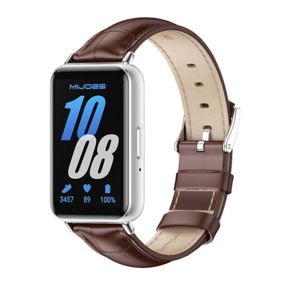 For Samsung Galaxy Fit 3 Mijobs Dual-sided Genuine Leather Watch Band(Bamboo Coffee Silver) - Watch Bands by MIJOBS | Online Shopping UK | buy2fix