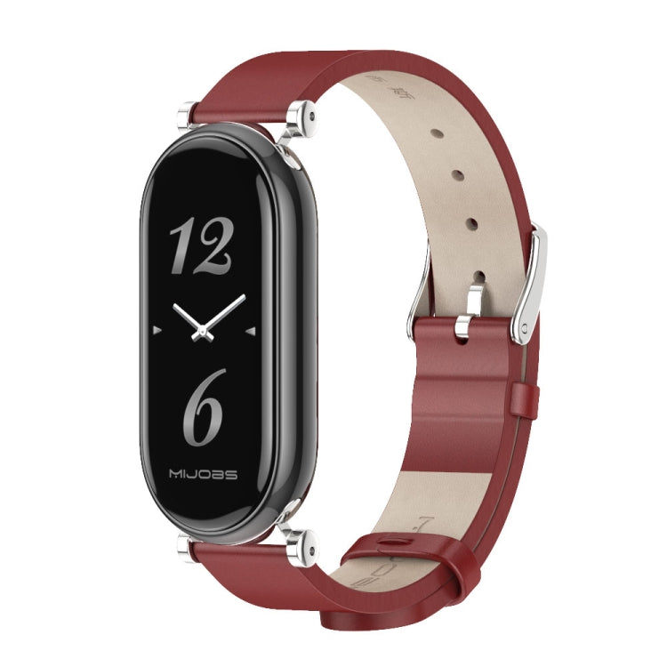 For Xiaomi Mi Band 8 / 9 / 9 NFC Mijobs GT4 First Layer Cowhide Watch Band(Red Silver) - Watch Bands by MIJOBS | Online Shopping UK | buy2fix