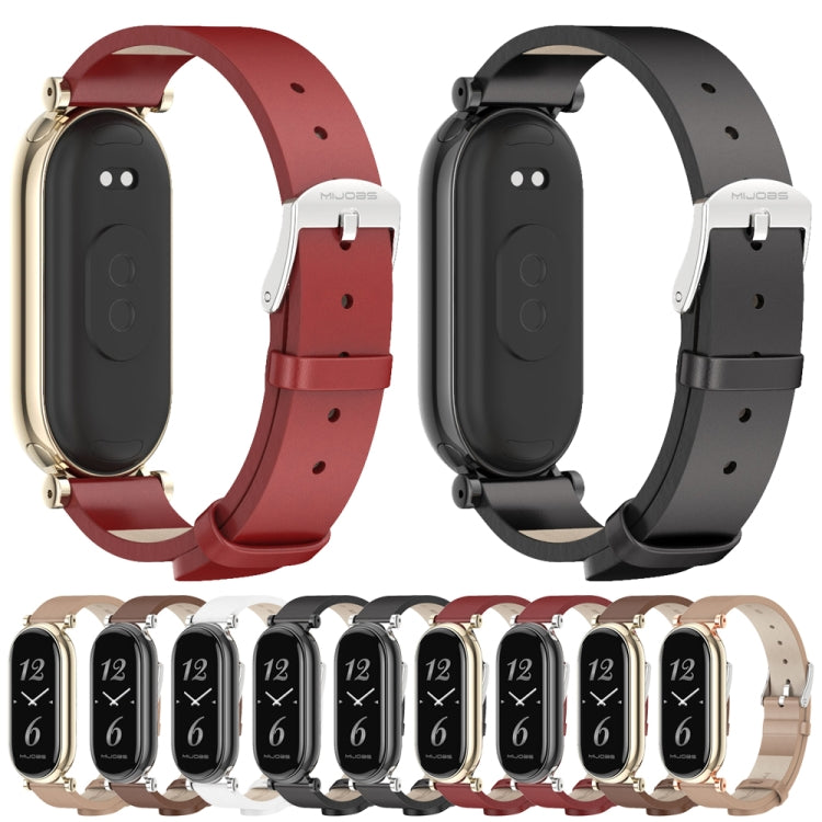 For Xiaomi Mi Band 8 / 9 / 9 NFC Mijobs GT4 First Layer Cowhide Watch Band(Red Silver) - Watch Bands by MIJOBS | Online Shopping UK | buy2fix