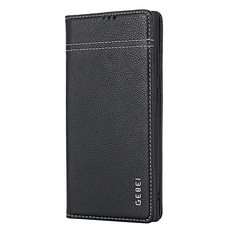 For Samsung Galaxy S24+ 5G GEBEI Top-grain Horizontal Flip Leather Phone Case(Black) - Galaxy S24+ 5G Cases by GEBEI | Online Shopping UK | buy2fix