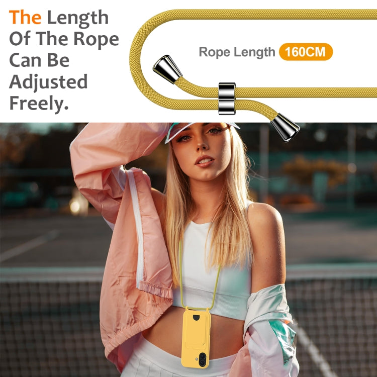 For iPhone 16 Plus Integrated Card Bag Solid Color Liquid Silicone Phone Case with Lanyard(Yellow) - iPhone 16 Plus Cases by buy2fix | Online Shopping UK | buy2fix