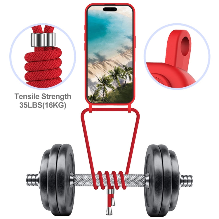 For iPhone 16 Integrated Card Bag Solid Color Liquid Silicone Phone Case with Lanyard(Red) - iPhone 16 Cases by buy2fix | Online Shopping UK | buy2fix