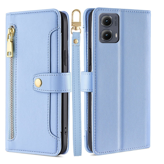 For Motorola Edge 5G 2024 Sheep Texture Cross-body Zipper Wallet Leather Phone Case(Blue) - Motorola Cases by buy2fix | Online Shopping UK | buy2fix