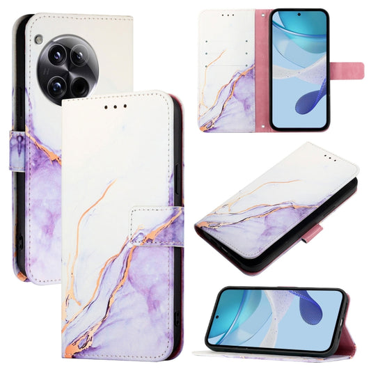 For OnePlus 12 5G Global PT003 Marble Pattern Flip Leather Phone Case(White Purple) - OnePlus Cases by buy2fix | Online Shopping UK | buy2fix