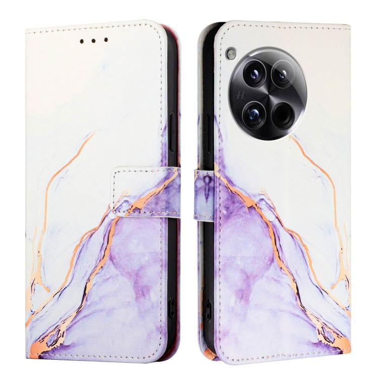 For OnePlus 12 5G Global PT003 Marble Pattern Flip Leather Phone Case(White Purple) - OnePlus Cases by buy2fix | Online Shopping UK | buy2fix