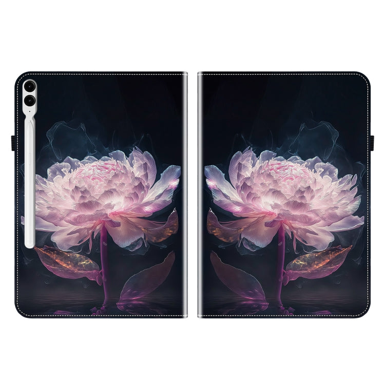 For Samsung Galaxy Tab S9+ / S9 FE+ Crystal Texture Painted Leather Tablet Case(Purple Peony) - Galaxy Tab S9+ Cases by buy2fix | Online Shopping UK | buy2fix