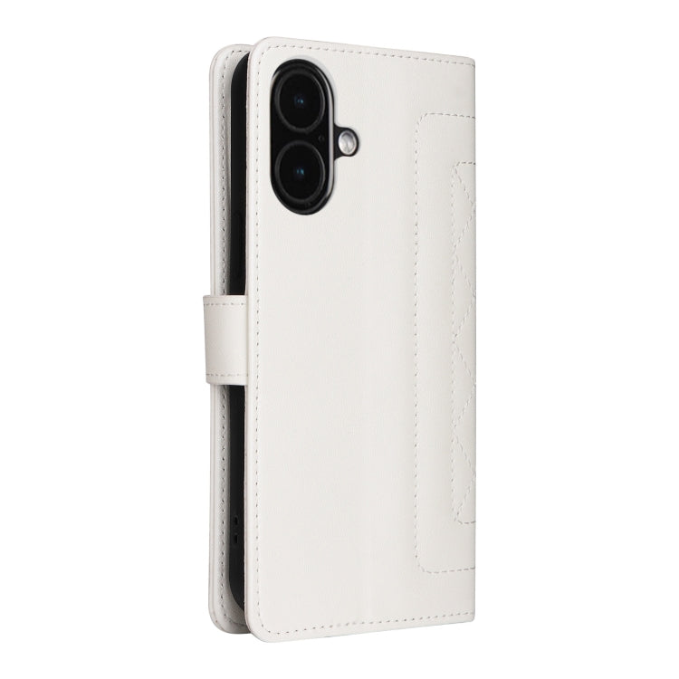 For iPhone 16 Diamond Lattice Leather Flip Phone Case(White) - iPhone 16 Cases by buy2fix | Online Shopping UK | buy2fix