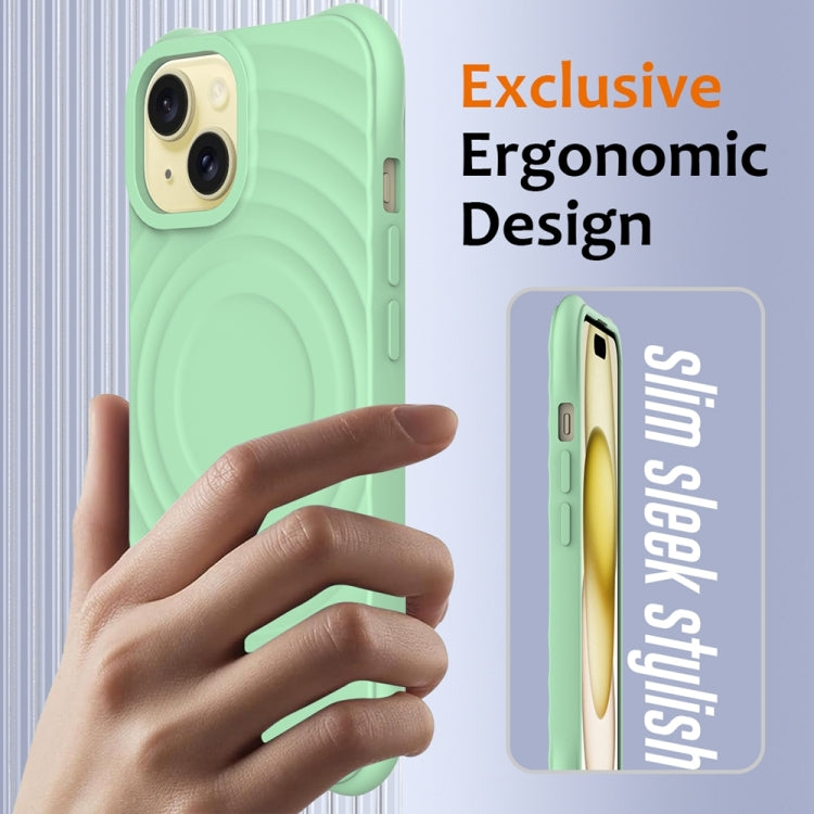 For iPhone 15 Plus Wave Texture MagSafe Magnetic Liquid Silicone Phone Case(Green) - iPhone 15 Plus Cases by buy2fix | Online Shopping UK | buy2fix