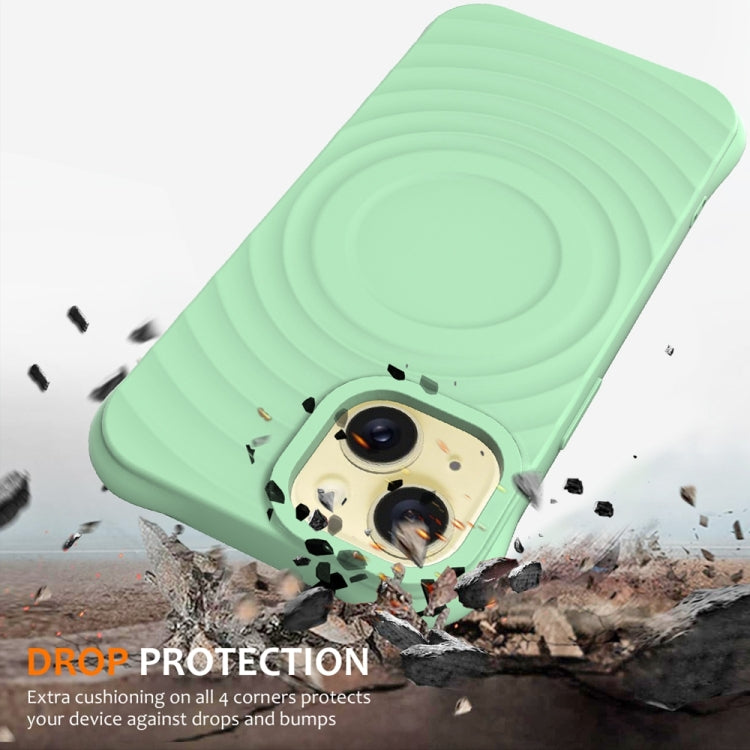 For iPhone 14 Wave Texture MagSafe Magnetic Liquid Silicone Phone Case(Green) - iPhone 14 Cases by buy2fix | Online Shopping UK | buy2fix